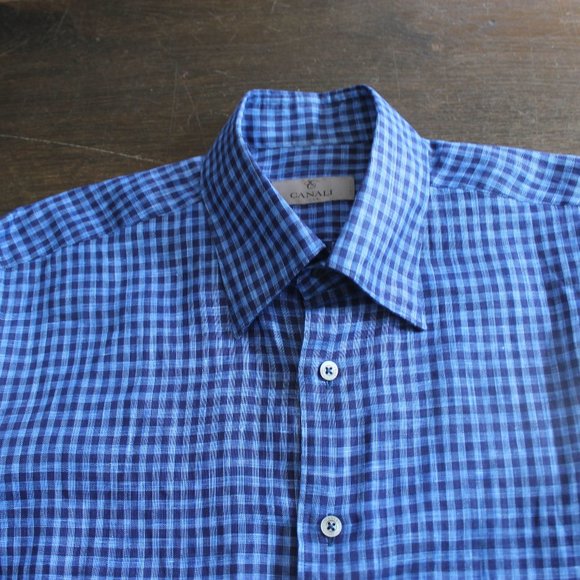 CANALI Blue Checked Dress Shirt - Picture 4 of 5
